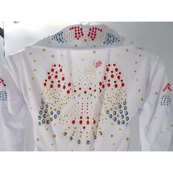 Dance Costume Elvis Small Adult White Jumpsuit Jazz Tap Rhinestones Elvis - Picture 5 of 10